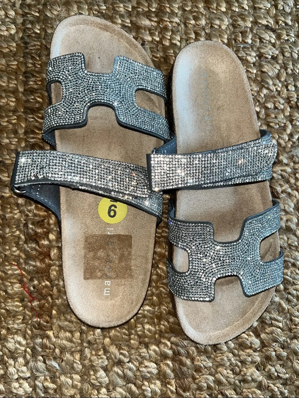 Madden Girl Silver Sparkle Velcro Double-Strap Slide Sandals Bling Sz 9